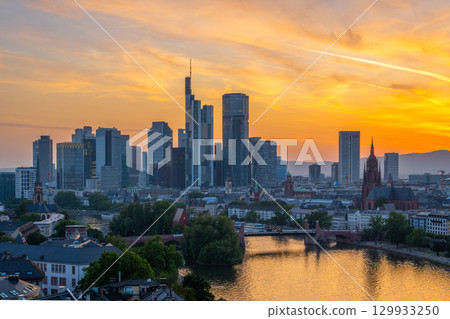 Frankfurt am Main Downtown City Skyline at Sunset. Aerial View. Hesse, Germany Frankfurt am Main Downtown City Skyline at Sunset. Aerial View. Hesse, Germany 129933250