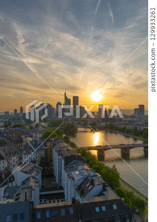Frankfurt am Main Downtown City Skyline at Sunset. Aerial View. Hesse, Germany Frankfurt am Main Downtown City Skyline at Sunset. Aerial View. Hesse, Germany 129933261