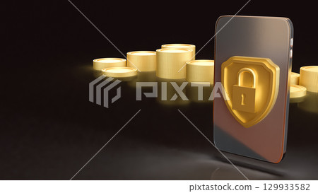The Gold shield and Mobile for Security concept 3d Rendering. The Gold shield and Mobile for Security concept 3d Rendering. 129933582