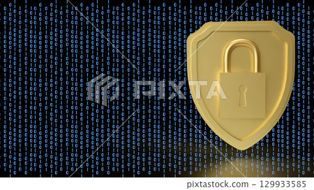 The Gold shield and Lock for Security concept 3d Rendering. 129933585