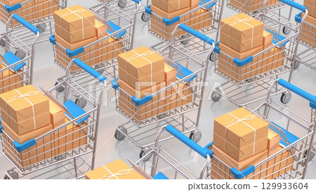 The Shopping cart and cardboard box for Delivery or sale concept 3d Rendering. 129933604