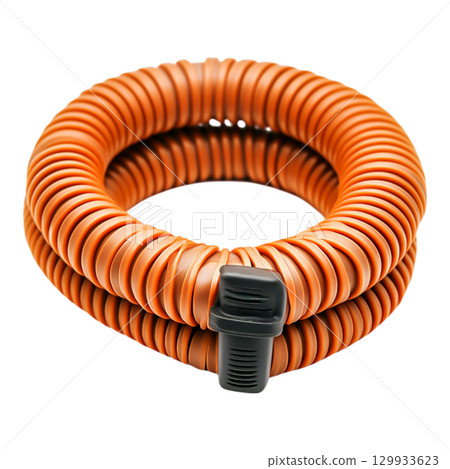 Close-up of Orange Spiral Plastic Coil with Clip on a Reflective Surface for Design and Craft 129933623