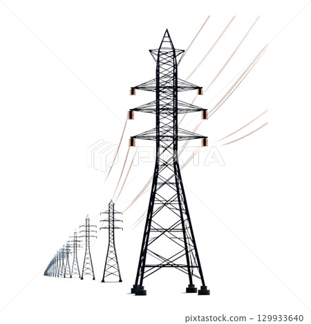High Voltage Transmission Power Lines Against Clear Sky in Modern Energy Landscape 129933640