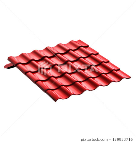 Bright Red Metal Roof Tile with Wavy Texture Suitable for Building and Home Design Projects 129933716