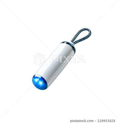 Sleek White Portable Device with Blue Light and Rope Attachment for Modern Technology Use 129933828