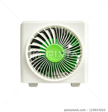 Compact Green and White Electric Fan Offering Efficient Air Circulation for Small Spaces 129933920