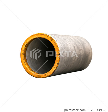 Oversized Concrete Pipe with Rounded Edge and Distinct Orange Coloration on One Side 129933932