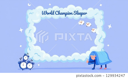 World champion slogan frame with snowflakes and penguin. Generative AI. 129934247