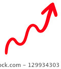 Hand drawn slowly rising red arrow 129934303