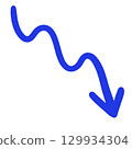 Hand-drawn slowly descending blue arrow 129934304