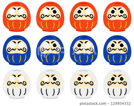 Cute red daruma, blue daruma, and white daruma dolls - set of 4 different colors (with or without pupils) 129934332