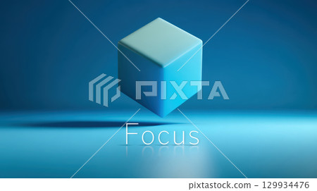 Floating Cube with "Focus" Label on Soft Blue Gradient Background 129934476