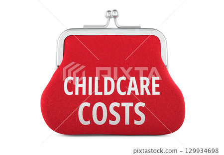 Childcare Costs concept with red coin purse. 3D rendering Childcare Costs concept with red coin purse. 3D rendering 129934698
