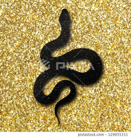 Tattoo snake on a gold background. Traditional black dot style ink. Traditional Tattoo Old School Tattooing Style Ink. Snake silhouette illustration.  129935151