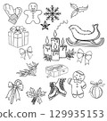 Christmas new year stickers in cartoon style. Holiday Christmas Sticker Set Free Hand Drawn 129935153