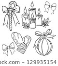 Christmas new year stickers in cartoon style. Holiday Christmas Sticker Set Free Hand Drawn 129935154