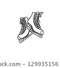Hand drawn winter figure skates. Sketch of ice figure skates for figure skating in winter. Winter active outdoor recreation. Outline drawing of shoes with blades for figure skating isolated.  129935156
