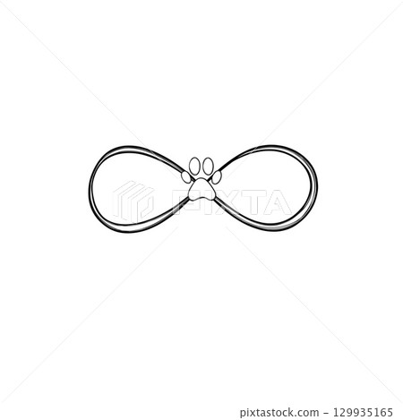 line art illustration pet care, dog footprint. Dog paw tattoo idea, dog footprint 129935165