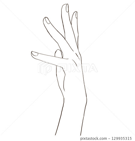 Simple line drawing of a woman's hand with her hands outstretched Simple line drawing of a woman's hand with her hands outstretched 129935315