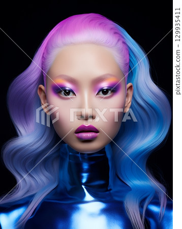 獨特的特殊髮型和妝容:使用 AI 創建的美麗女性形象(豎圖) 獨特的特殊髮型和妝容:使用 AI 創建的美麗女性形象(豎圖) 129935411