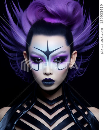 獨特的特殊髮型和妝容:使用 AI 創建的美麗女性形象(豎圖) 獨特的特殊髮型和妝容:使用 AI 創建的美麗女性形象(豎圖) 129935419