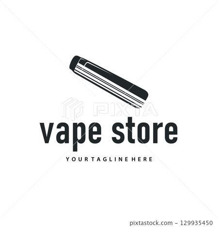 Vapor logo with a simple minimalist concept for vape store design, illustration of an electric cigarette smoke template for poster or product or shop banner 129935450