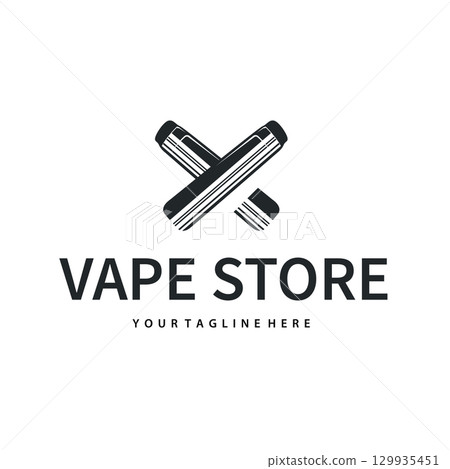 Vapor logo with a simple minimalist concept for vape store design, illustration of an electric cigarette smoke template for poster or product or shop banner 129935451