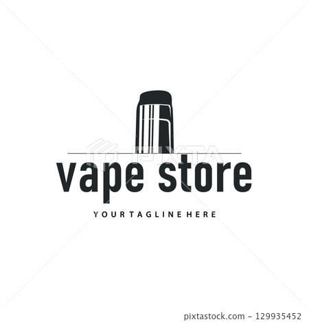 Vapor logo with a simple minimalist concept for vape store design, illustration of an electric cigarette smoke template for poster or product or shop banner Vapor logo with a simple minimalist concept for vape store design, illustration of an electric cigarette smoke template for poster or product or shop banner 129935452