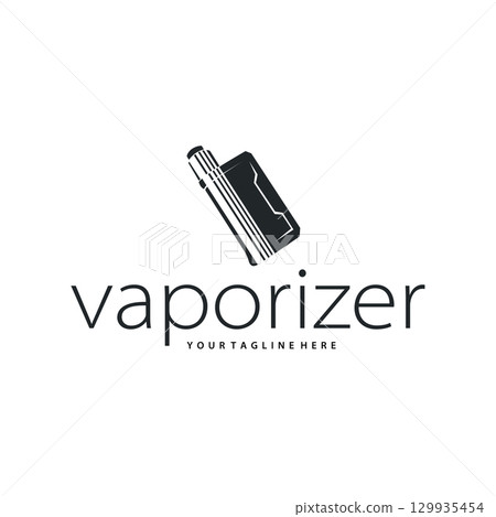 Vapor logo with a simple minimalist concept for vape store design, illustration of an electric cigarette smoke template for poster or product or shop banner 129935454