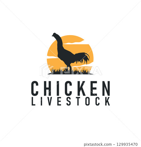 Chicken logo concept farm design with chicken silhouette as an illustration symbol Template for brand or poster or business product 129935470