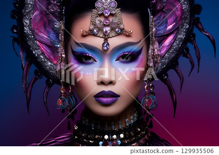 獨特的特殊髮型和妝容:AI 生成的美麗女性形象(橫向照片) 獨特的特殊髮型和妝容:AI 生成的美麗女性形象(橫向照片) 129935506