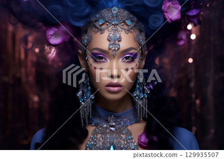 獨特的特殊髮型和妝容:AI 生成的美麗女性形象(橫向照片) 獨特的特殊髮型和妝容:AI 生成的美麗女性形象(橫向照片) 129935507
