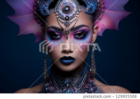 獨特的特殊髮型和妝容:AI 生成的美麗女性形象(橫向照片) 獨特的特殊髮型和妝容:AI 生成的美麗女性形象(橫向照片) 129935508