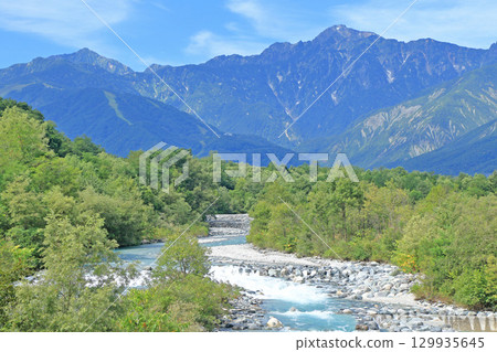 白馬的夏天：從山腳下眺望北阿爾卑斯山 129935645