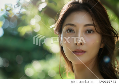 美麗的肌膚、日式髮型和妝容風格,AI生成的美女圖像(橫向照片) 美麗的肌膚、日式髮型和妝容風格,AI生成的美女圖像(橫向照片) 129935713