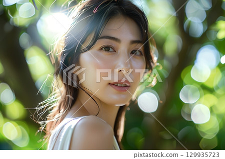 Beautiful skin, Japanese hair and makeup styles, beautiful women's images generated by AI (horizontal photo) 129935723