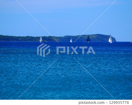 沿著菊濱海灘航行的遊艇 129935778