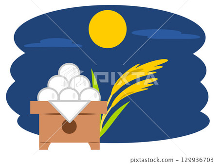 Moon-viewing dumplings and Japanese pampas grass on a moon-viewing night 129936703