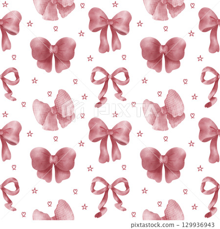 Red coquette ribbon bow seamless pattern background Red coquette ribbon bow seamless pattern background 129936943