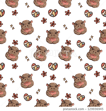 Baby hippo seamless pattern 129936945