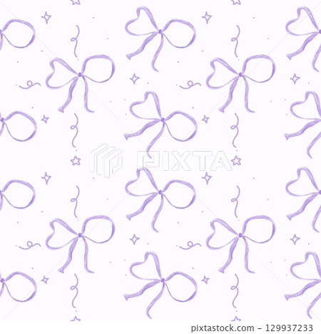 Purple Ribbon Bow Seamless Pattern isolated on background 129937233