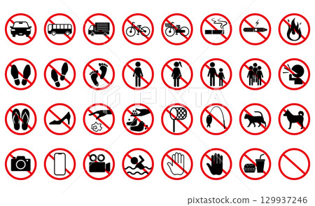 Set of 32 prohibited icon varieties 129937246