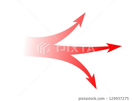 Bold red arrow design showing split path for dynamic motion and strategy use Bold red arrow design showing split path for dynamic motion and strategy use 129937275