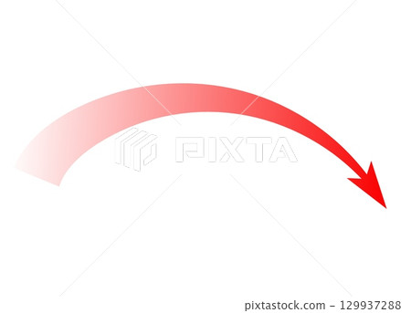 Bold red arc arrow in motion for strategic attack and dynamic movement representation 129937288