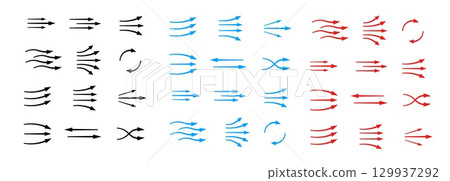 Arrow collection showing diverse styles and directions in flow and motion Arrow collection showing diverse styles and directions in flow and motion 129937292