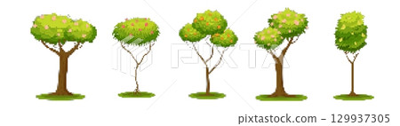 Vibrant mosaic pixel trees for design and game concepts 129937305