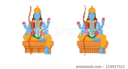 Pixel art hindu deity design with vibrant colors 129937321