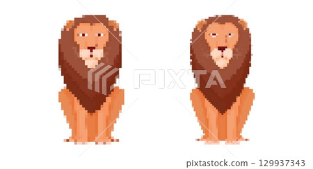 Pixel art lions with majestic mane in retro style Pixel art lions with majestic mane in retro style 129937343
