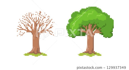 Pixel art trees of different seasons for game design 129937349