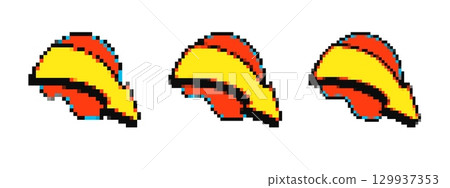 Retro pixel art yellow arrows on white background Retro pixel art yellow arrows on white background 129937353